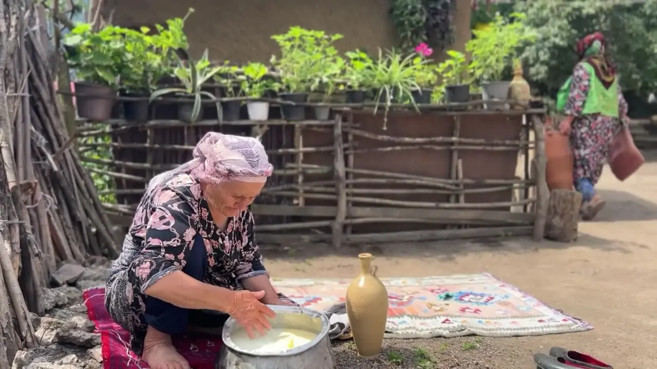 ببینید؛ غذای روستایی در گیلان؛ تهیه کره سنتی و نان تنوری در طبیعت