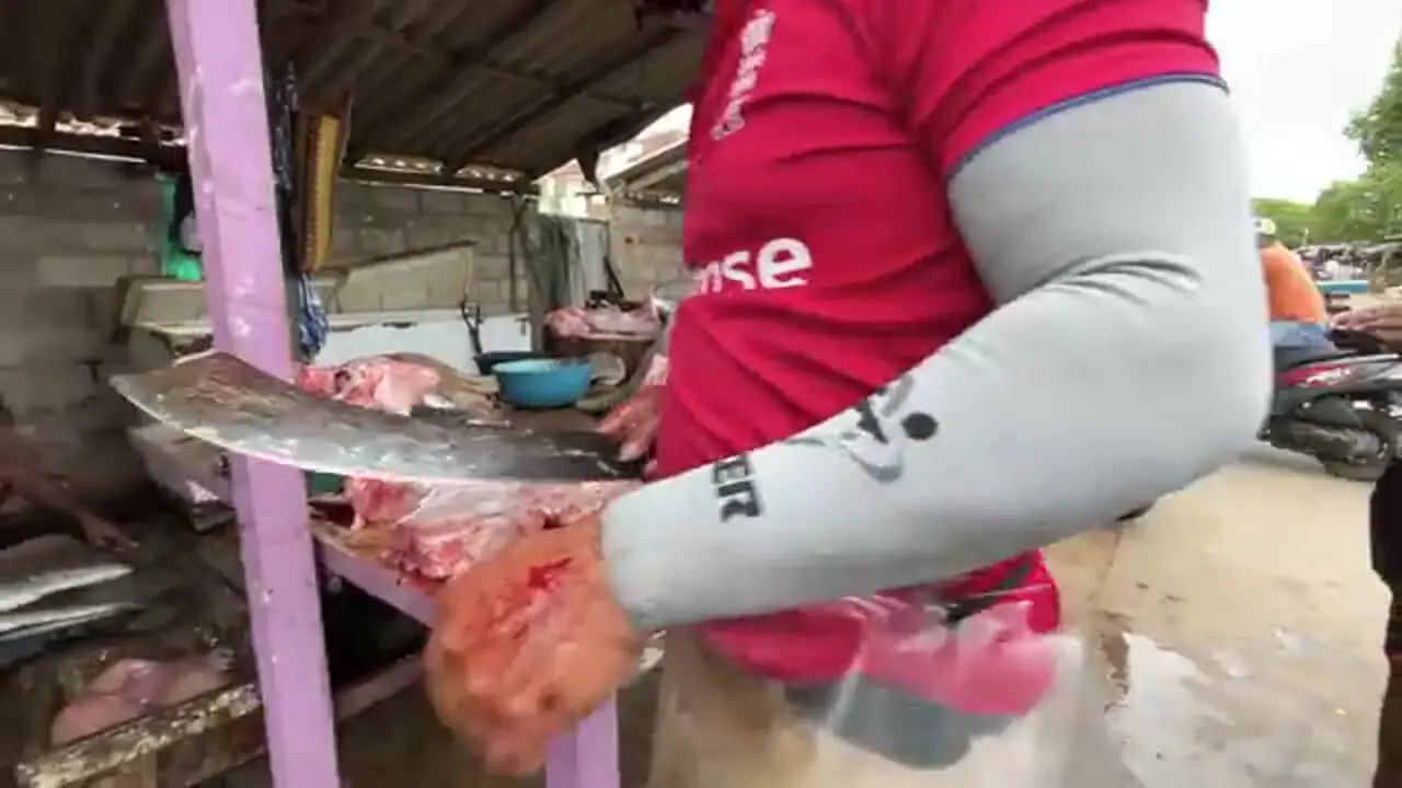 صید کوسه لیمویی کمیاب و برش زدن آن در روستایی در سریلانکا