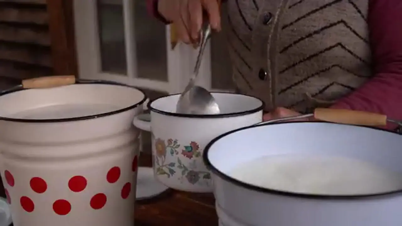 غذای روستایی در آذربایجان؛ تهیه کره سنتی با شیر تازه گاو در روستا