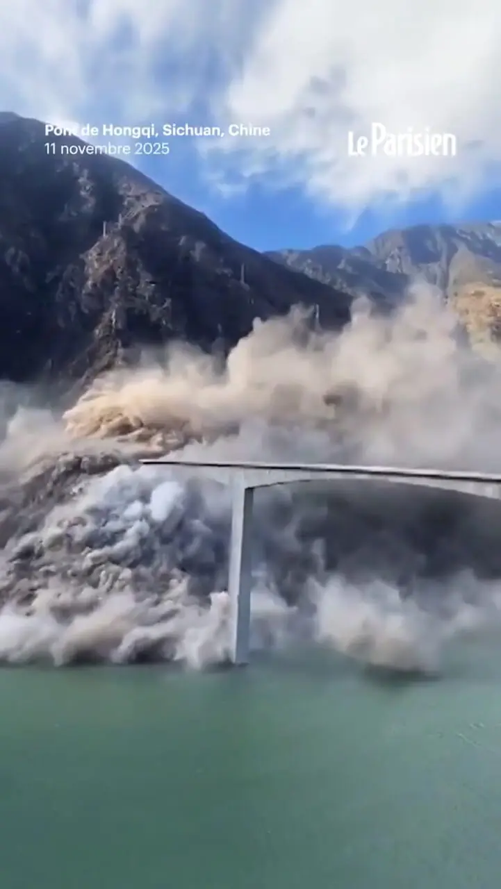 ببینید؛ فروریختن پل ۷۵۸ متری چین تنها ۱۰ ماه پس از افتتاح