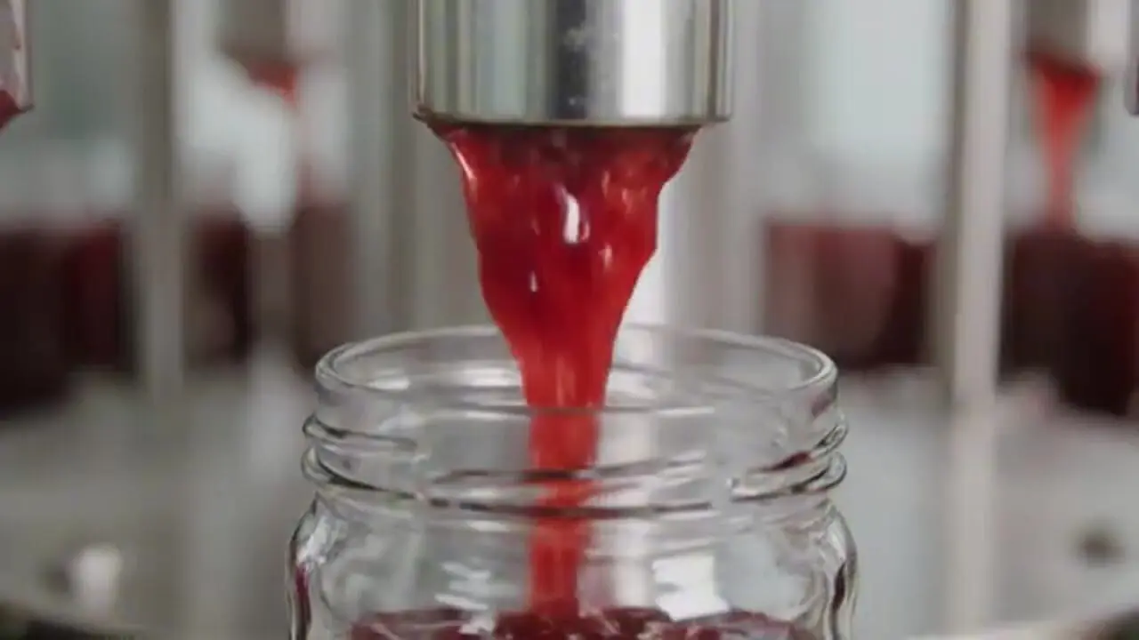 فرآیند تولید انبوه مربای توت فرنگی در کارخانه ای مدرن در آمریکا