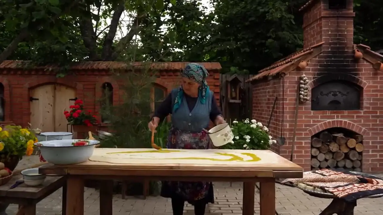 ببینید| غذای روستایی در آذربایجان؛ پخت نان سنتی با پیازچه به سبک مادربزرگ روستایی