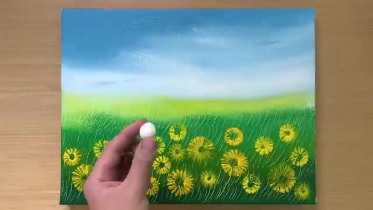 ببینید| نقاشی کشیدن با چند ترفند؛ به همین سادگی یک مزرعه زیبای آفتابگردان بکشید!