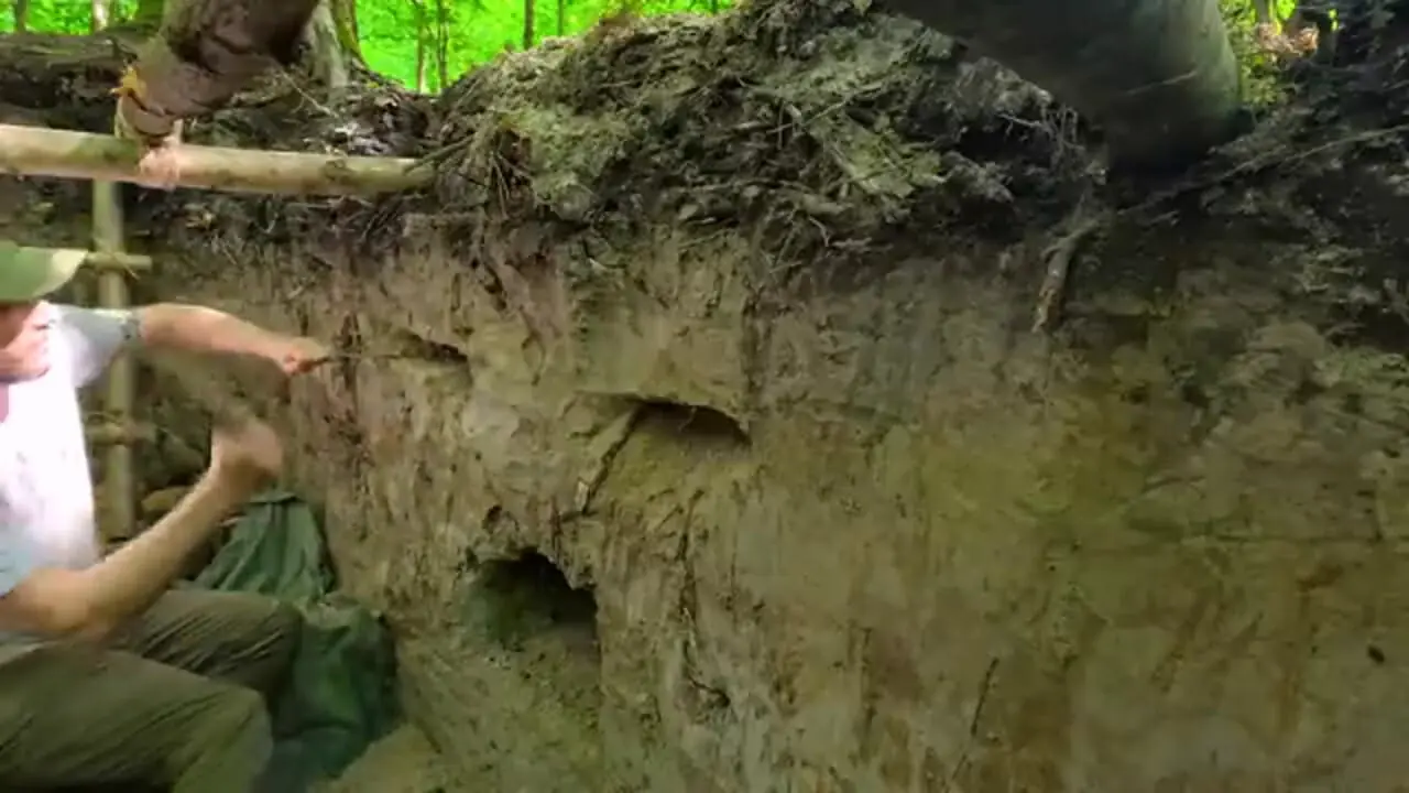 فرآیند ساخت یک پناهگاه مخفی بین دو درخت بلوط در اعماق یک جنگل در اوکراین