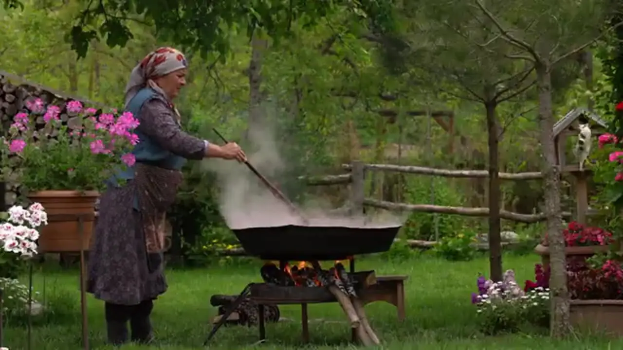 غذای روستایی در آذربایجان؛ تهیه مارمالاد با توت فرنگی های تازه