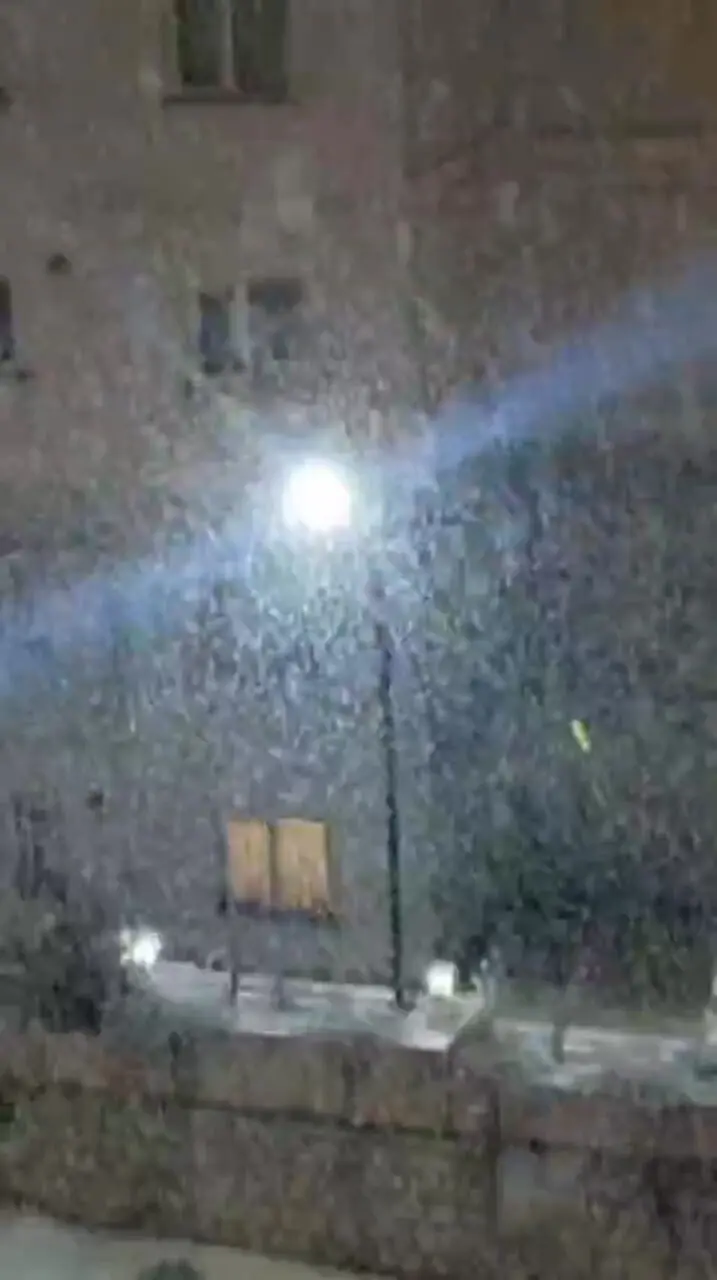 بارش برف در پردیس تهران در شب زمستانی