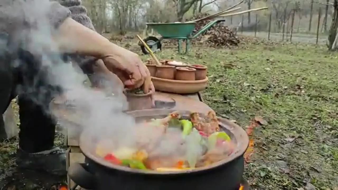 ببینید| غذای روستایی در آذربایجان؛ پخت خورشت با گوشت مرغ در دل جنگل