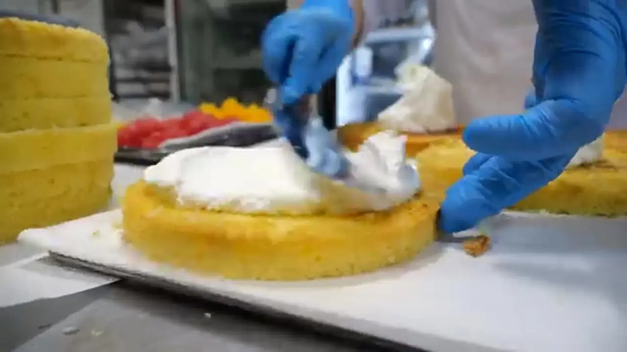 غذای خیابانی در کره؛ تهیه کیک خامه ای و تزئین آنها در سئول